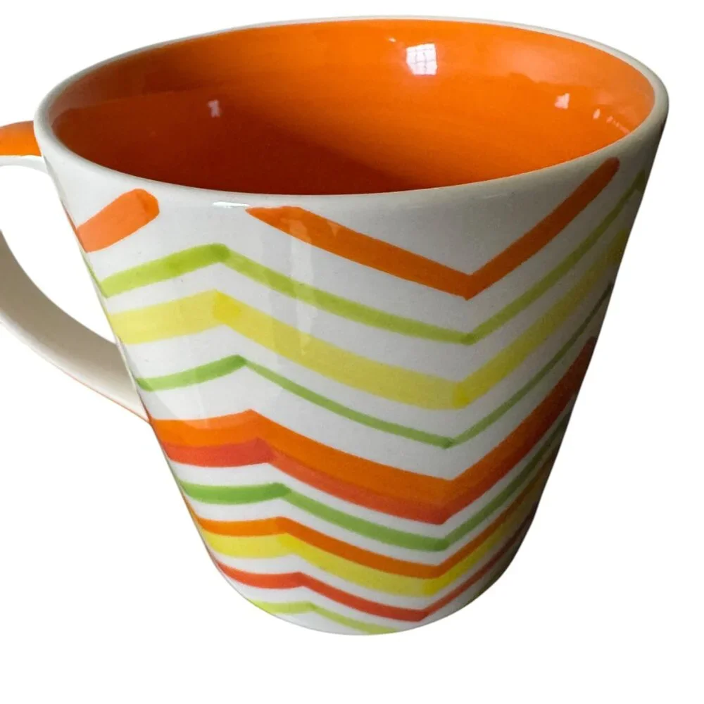 Crate&Barrel Discontinued Chevron Citrus Patterned Mug Zig Zag Abstract Pattern